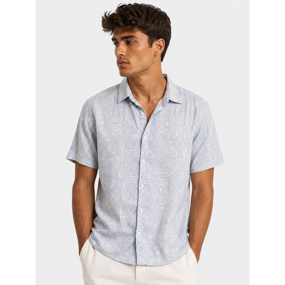 Ted Baker London Blue White Geometric Maze Short Sleeve Button Down Shirt 4